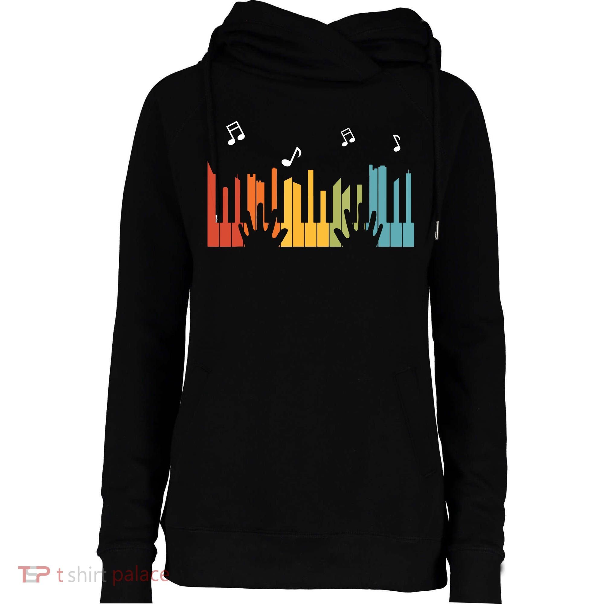 Keyboard Piano Player Gift Piano Womens Funnel Neck Pullover Hood