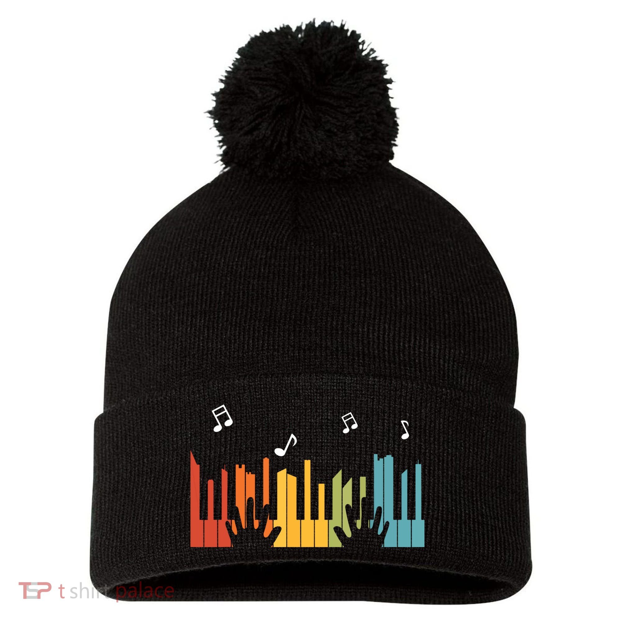 Keyboard Piano Player Gift Piano Pom Pom 12in Knit Beanie