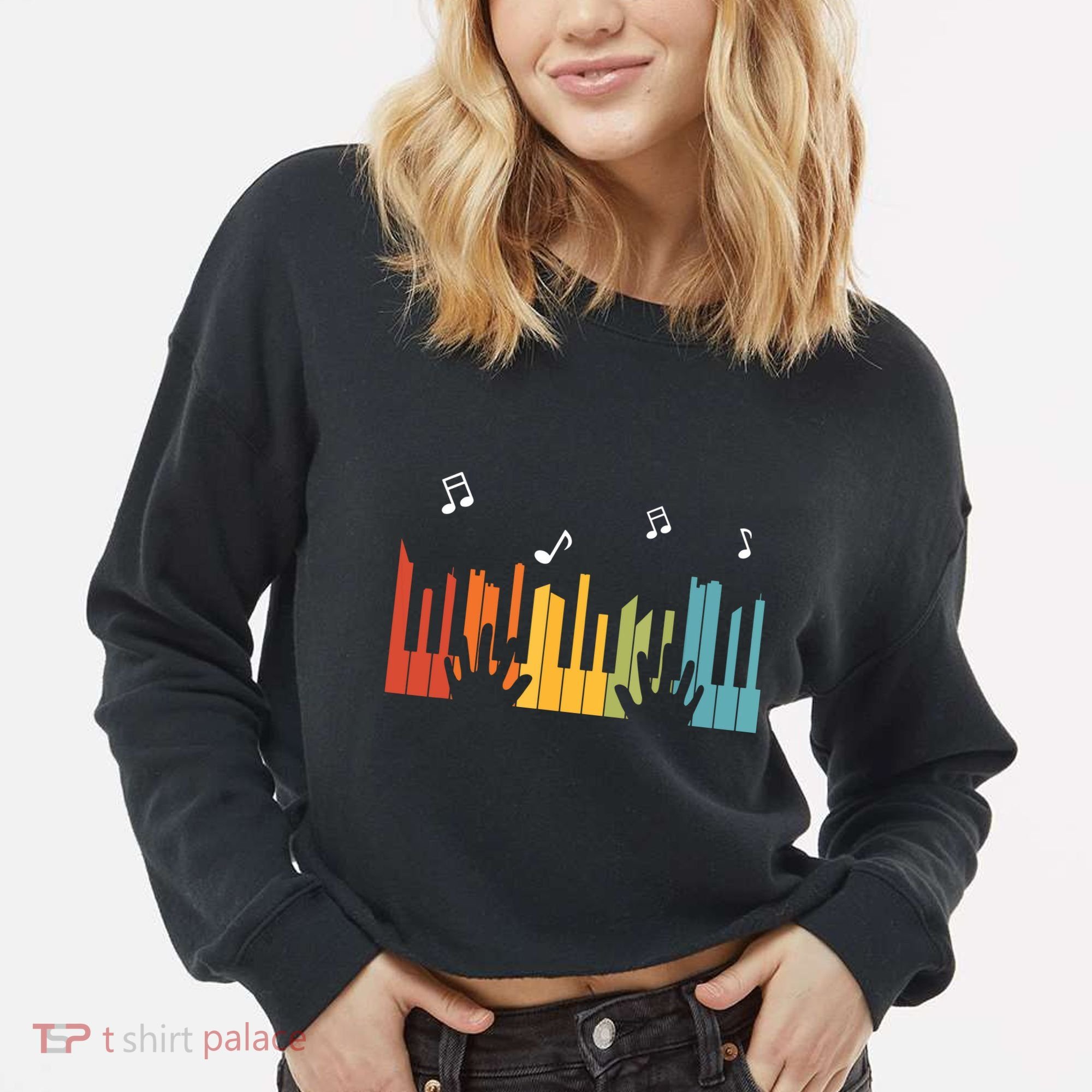 Keyboard Piano Player Gift Piano Cropped Pullover Crew