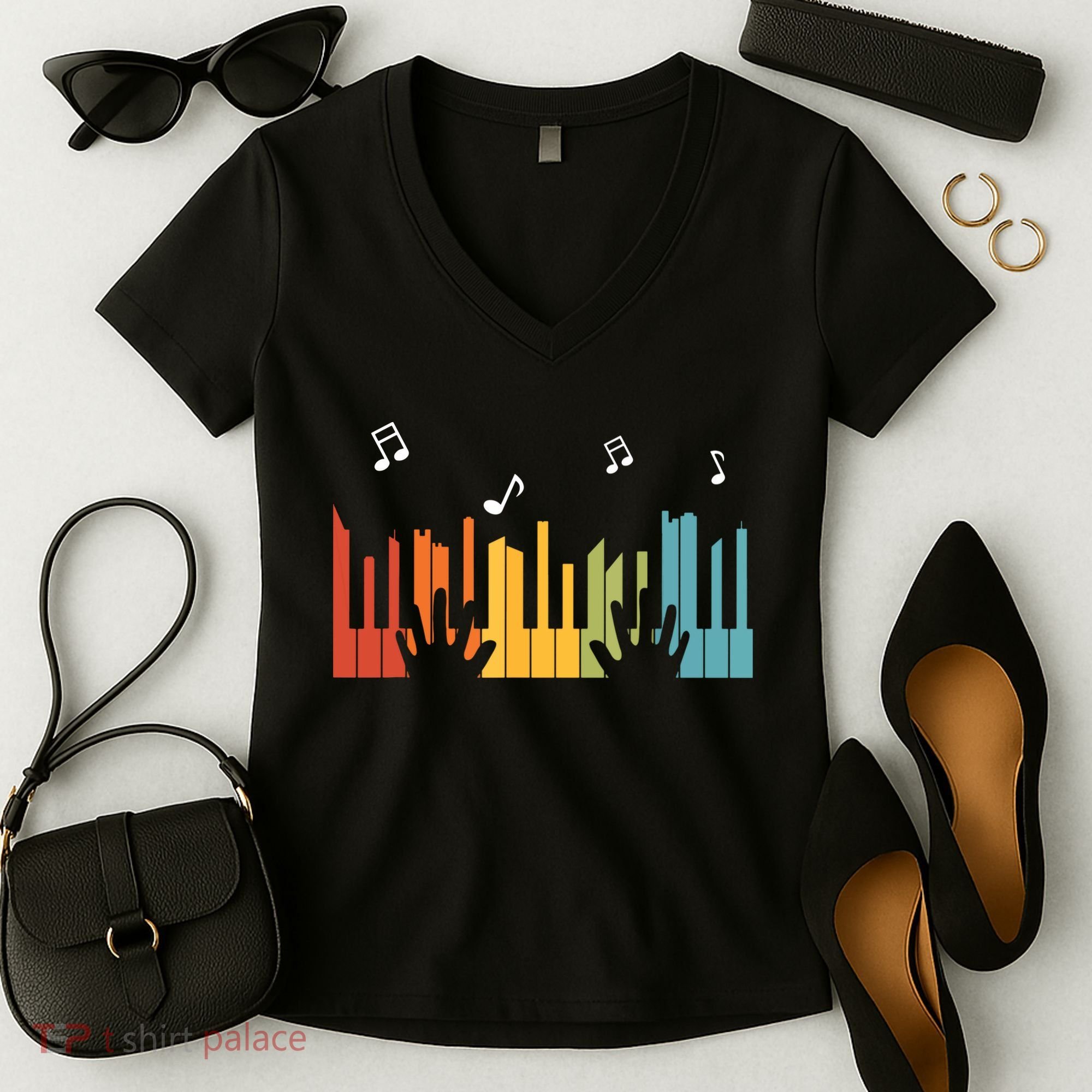 Keyboard Piano Player Gift Piano Women's V-Neck T-Shirt