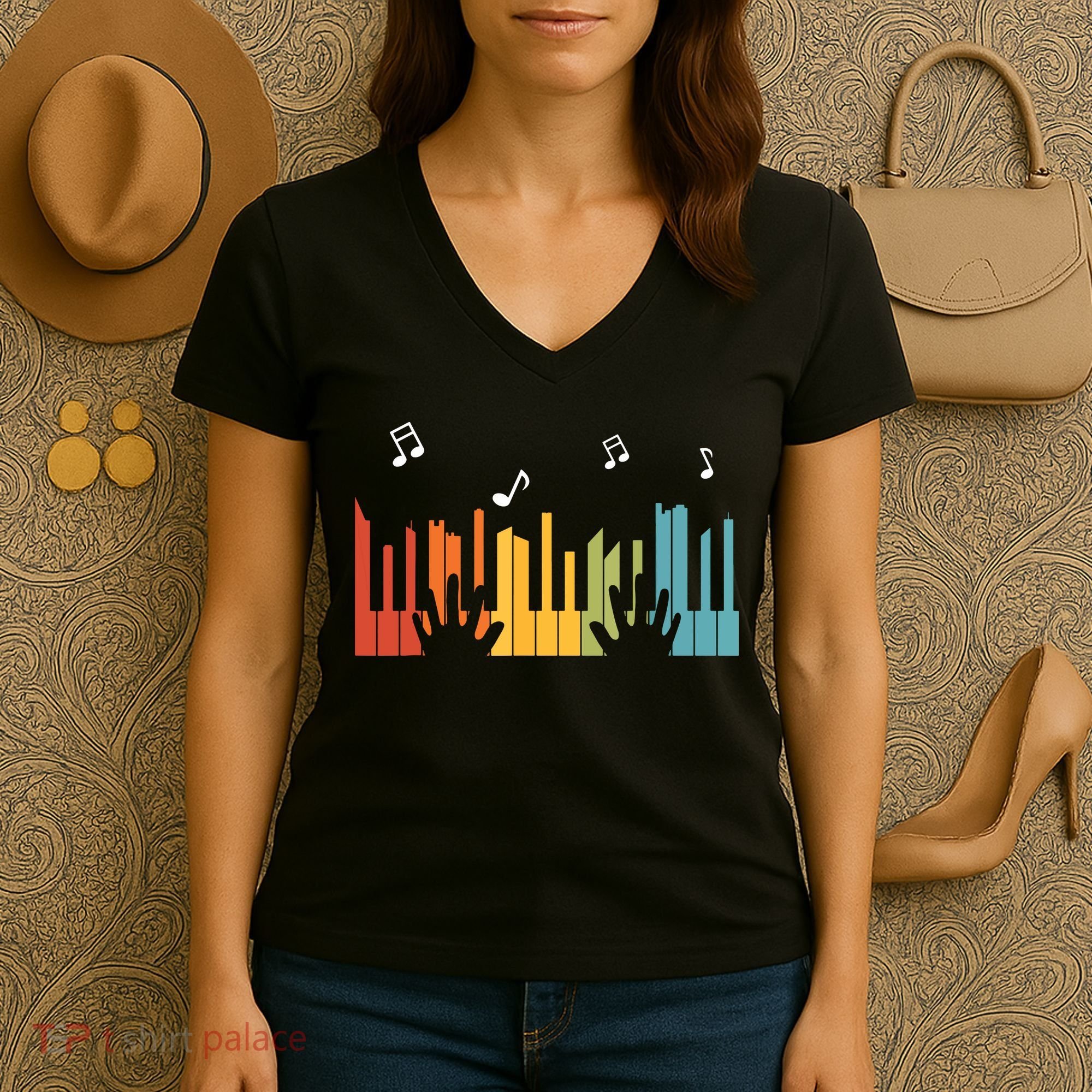 Keyboard Piano Player Gift Piano Women's V-Neck T-Shirt