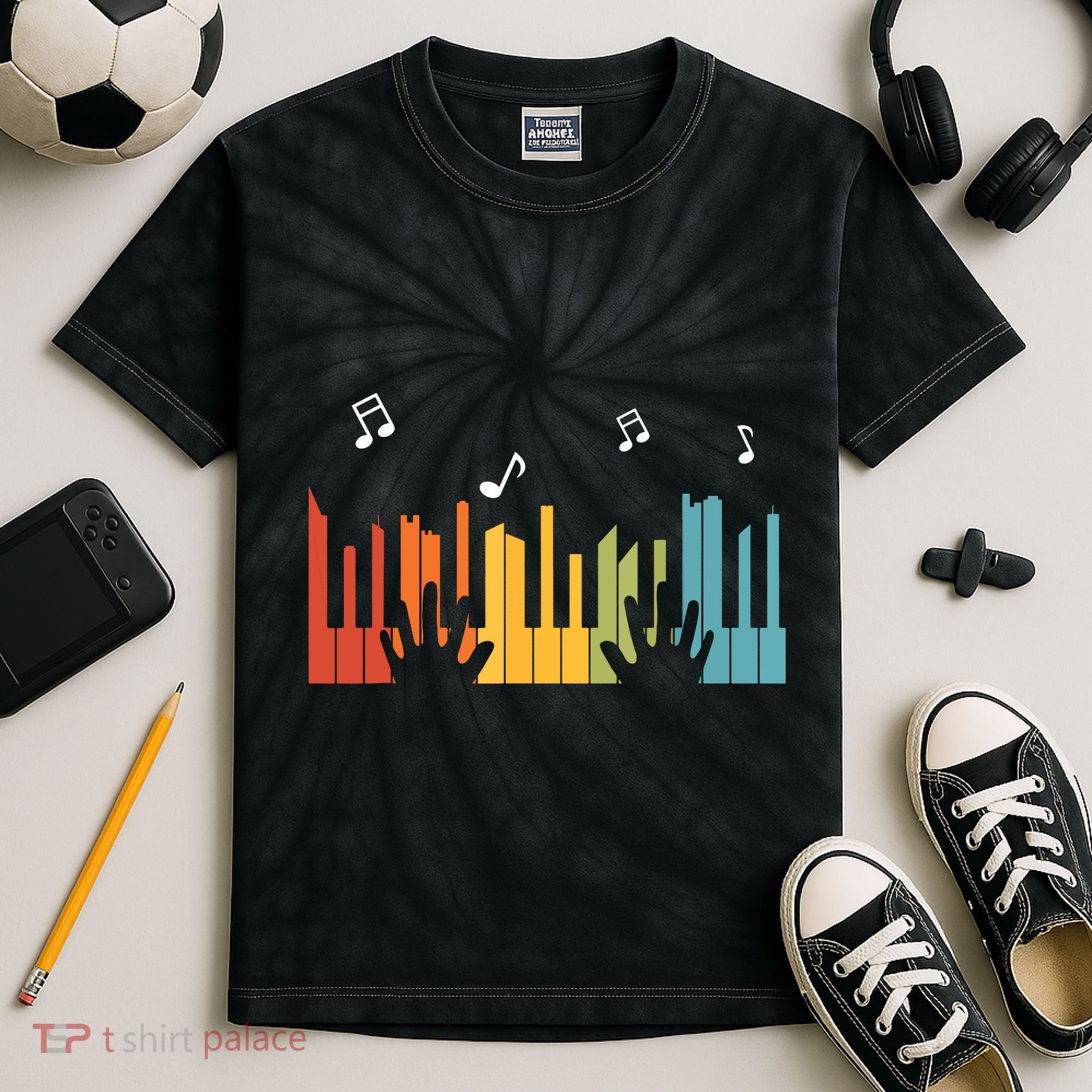 Keyboard Piano Player Gift Piano Kids Tie-Dye T-Shirt