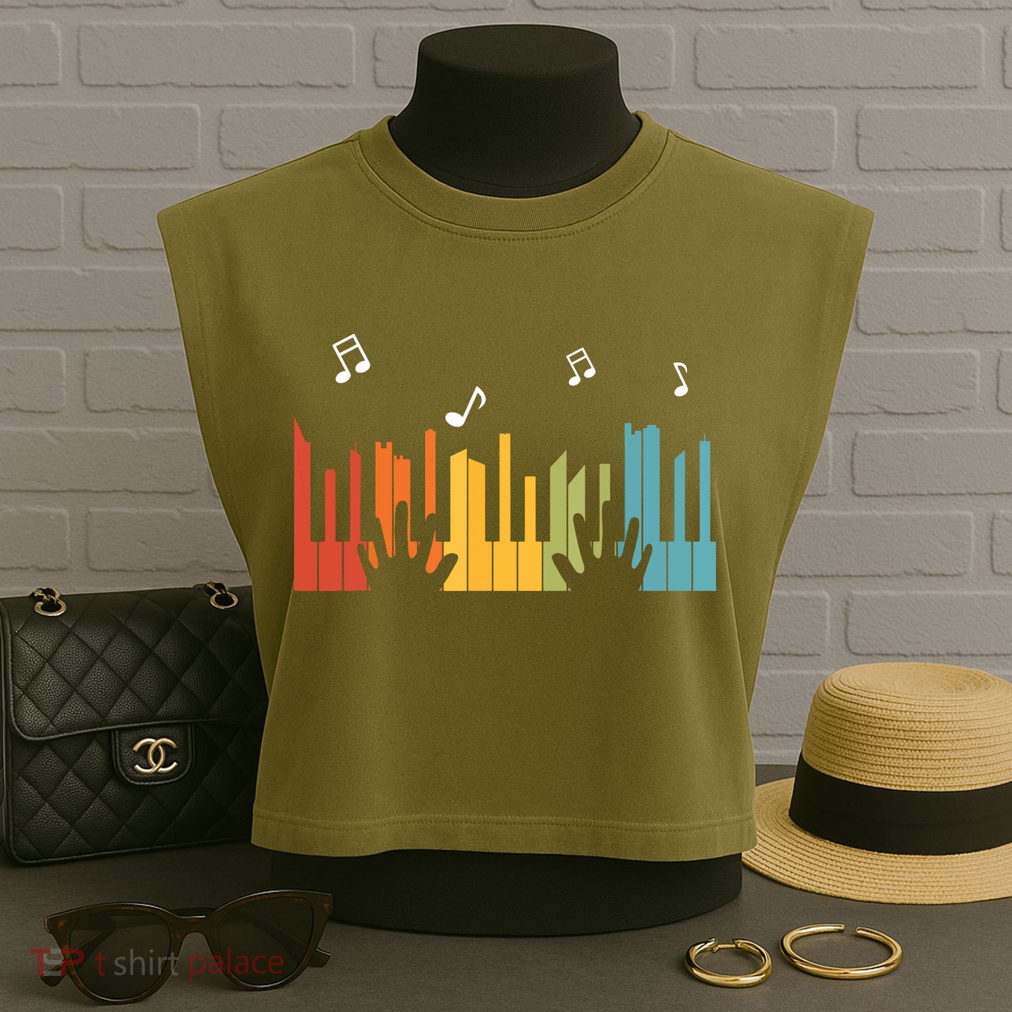 Keyboard Piano Player Gift Piano Garment-Dyed Women's Muscle Tee