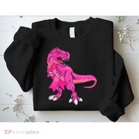 Kids Pink Ribbon Dinosaur Breast Cancer Awareness Boy Sweatshirt thumb 2