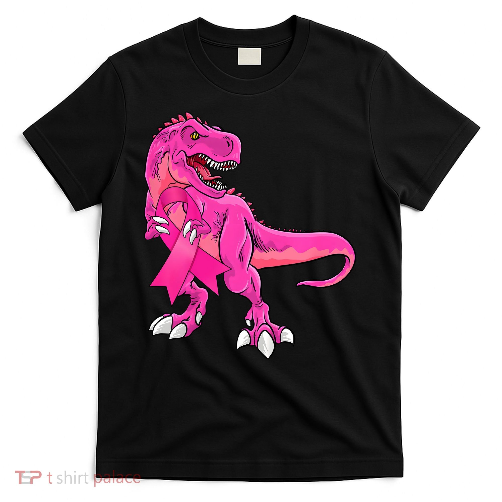 Kids Pink Ribbon Dinosaur Breast Cancer Awareness Boy T-Shirt