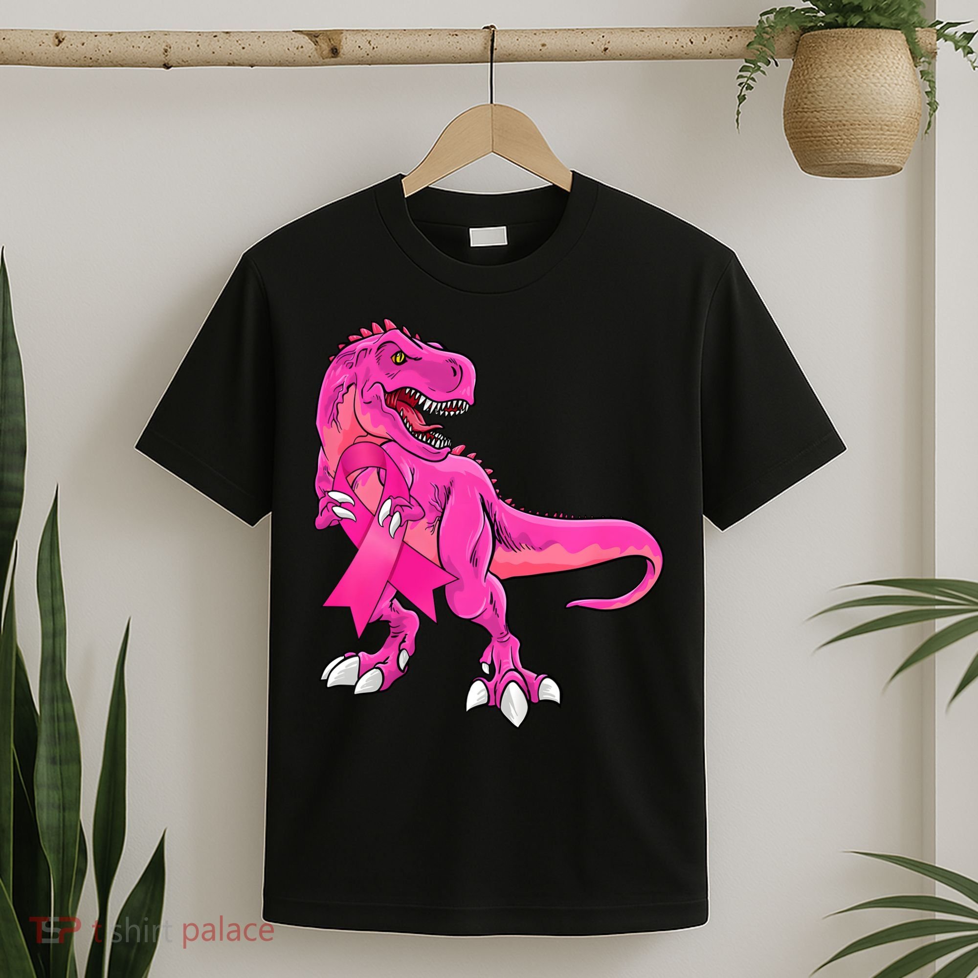 Kids Pink Ribbon Dinosaur Breast Cancer Awareness Boy T-Shirt