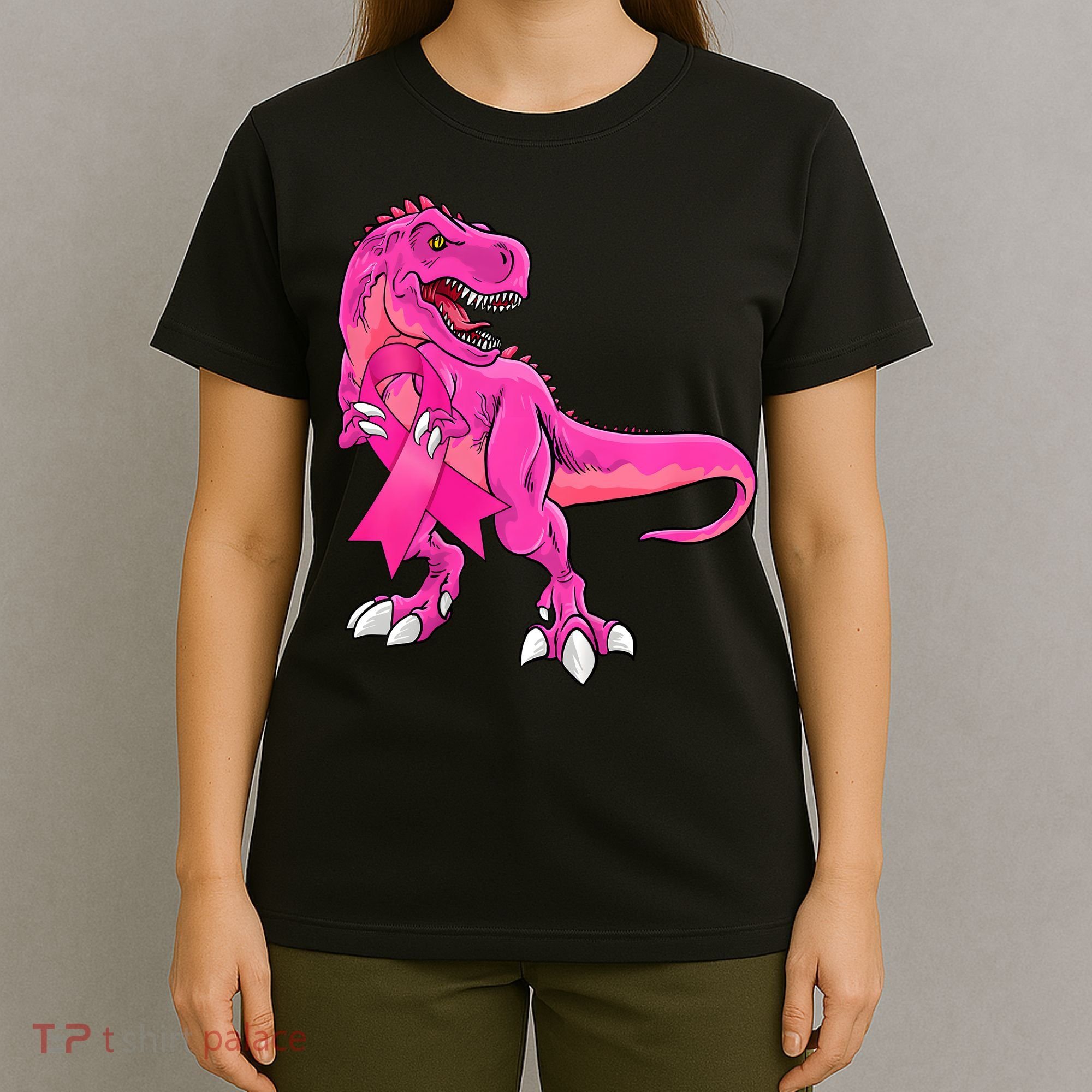 Kids Pink Ribbon Dinosaur Breast Cancer Awareness Boy T-Shirt