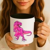 Kids Pink Ribbon Dinosaur Breast Cancer Awareness Boy Coffee Mug thumb 3