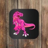 Kids Pink Ribbon Dinosaur Breast Cancer Awareness Boy Coaster thumb 0