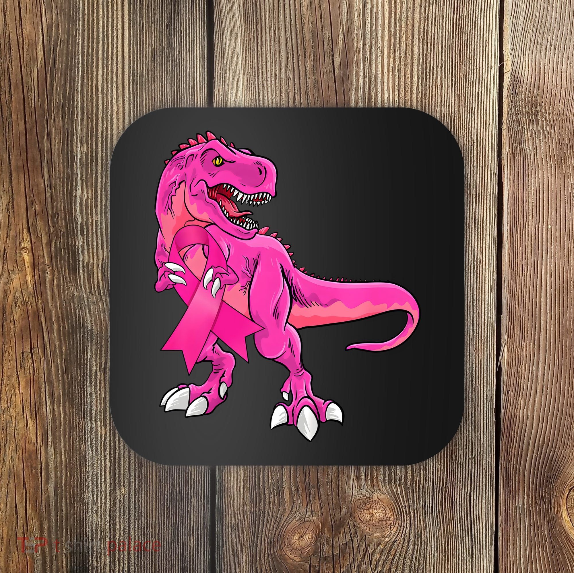 Kids Pink Ribbon Dinosaur Breast Cancer Awareness Boy Coaster