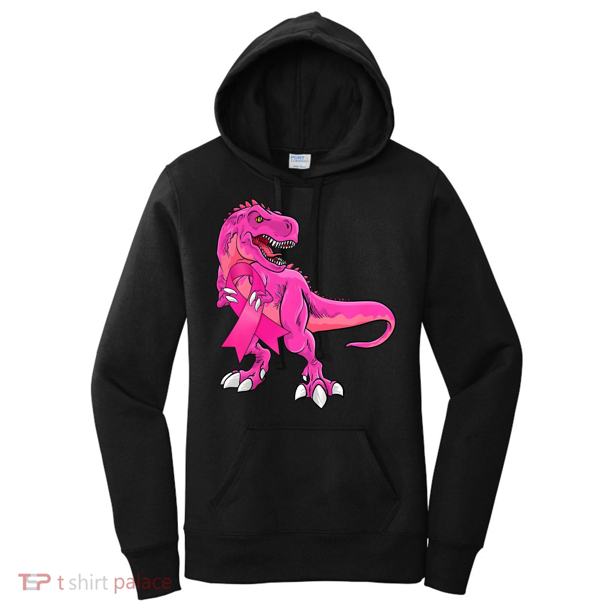 Kids Pink Ribbon Dinosaur Breast Cancer Awareness Boy Women's Hoodie