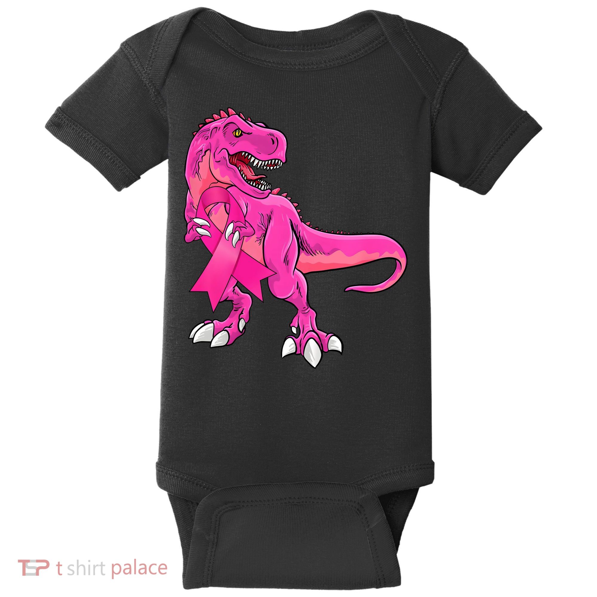 Kids Pink Ribbon Dinosaur Breast Cancer Awareness Boy Baby Bodysuit