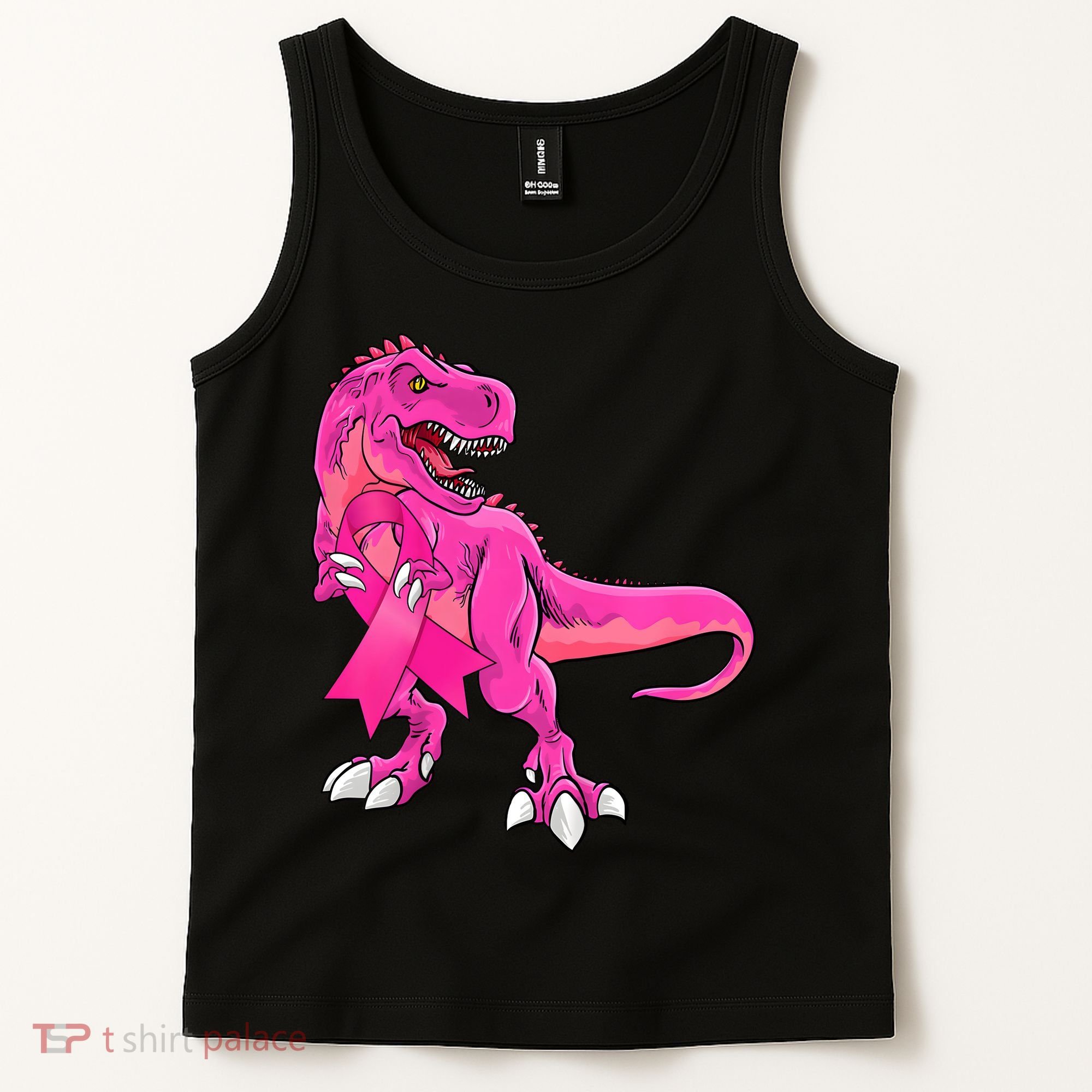 Kids Pink Ribbon Dinosaur Breast Cancer Awareness Boy Tank Top