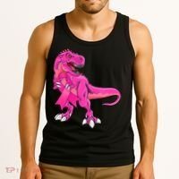 Kids Pink Ribbon Dinosaur Breast Cancer Awareness Boy Tank Top thumb 3