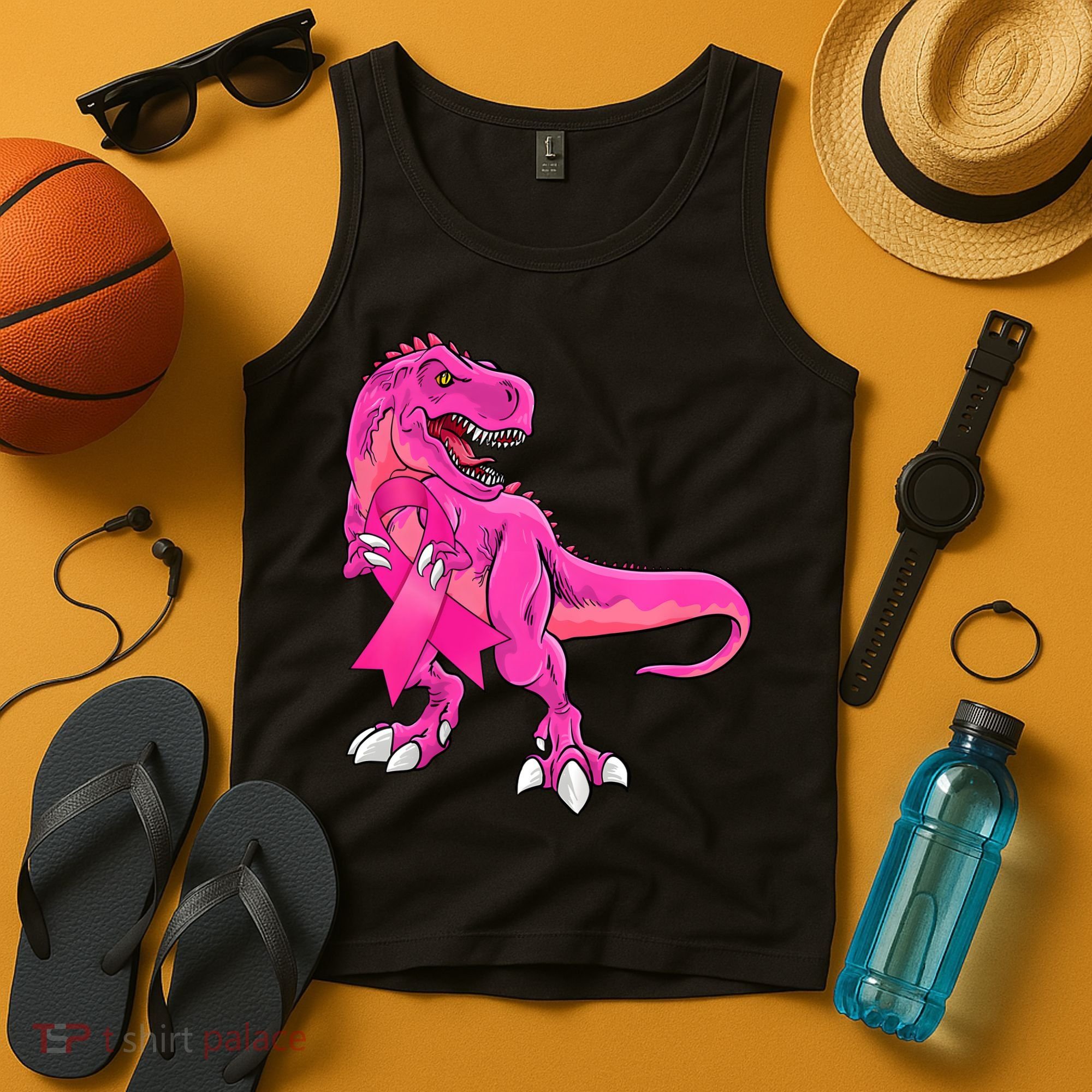 Kids Pink Ribbon Dinosaur Breast Cancer Awareness Boy Tank Top