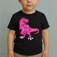 Kids Pink Ribbon Dinosaur Breast Cancer Awareness Boy Toddler T-Shirt thumb 2