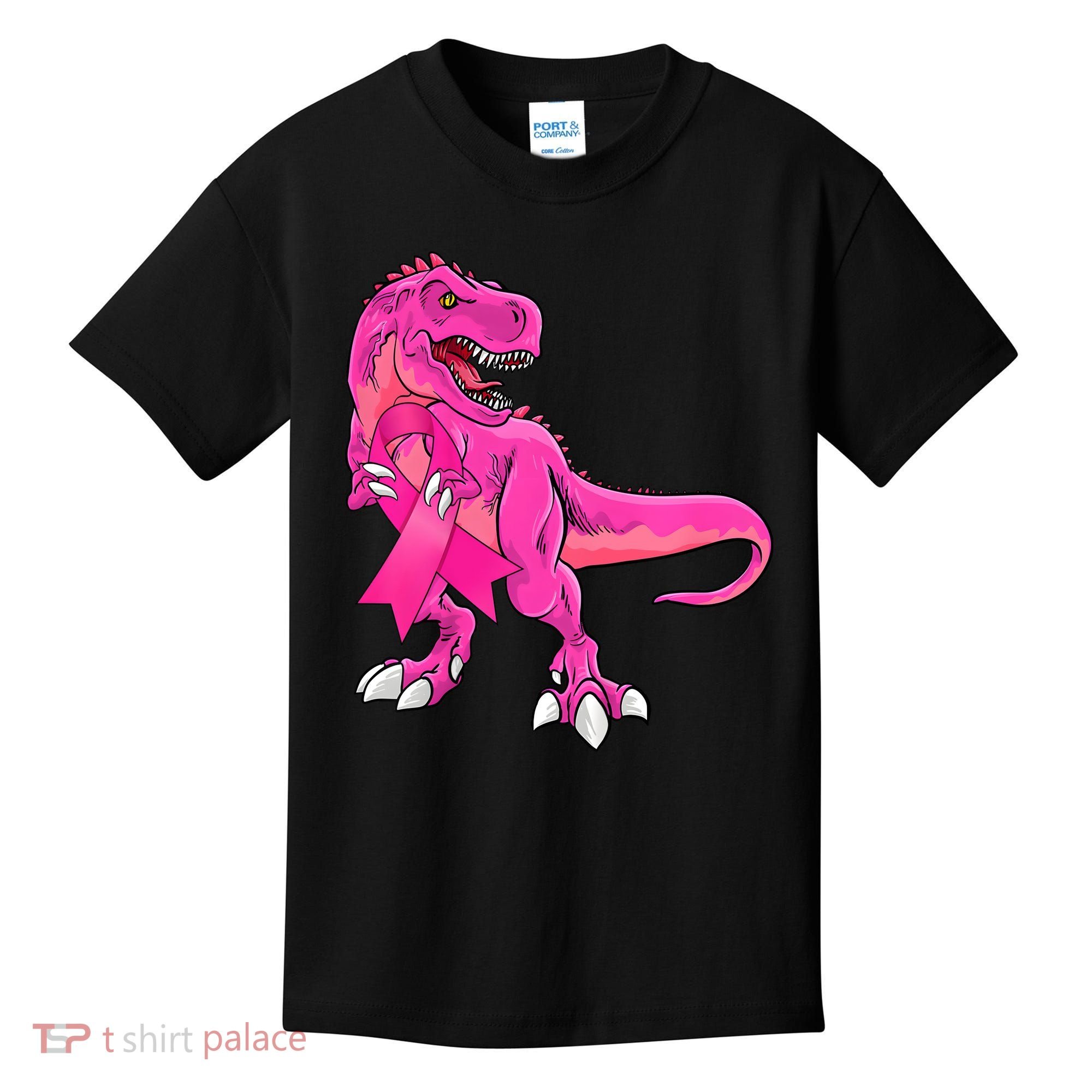 Kids Pink Ribbon Dinosaur Breast Cancer Awareness Boy Kids T-Shirt