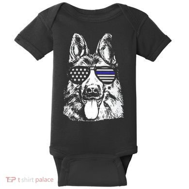 K9 Police Thin Blue Line German Shepherd Patriotic Baby Bodysuit