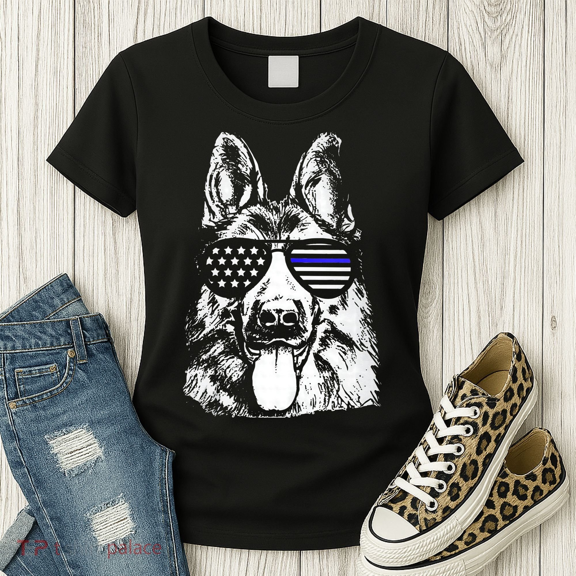 K9 Police Thin Blue Line German Shepherd Patriotic Women's T-Shirt