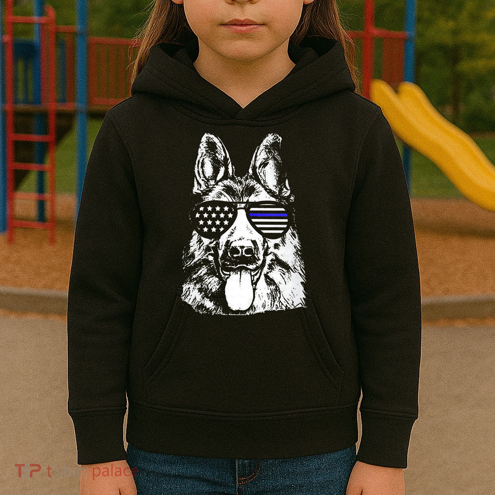 K9 Police Thin Blue Line German Shepherd Patriotic Kids Hoodie
