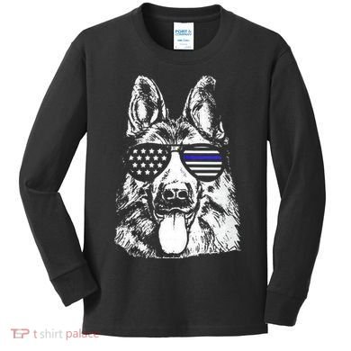 K9 Police Thin Blue Line German Shepherd Patriotic Kids Long Sleeve Shirt