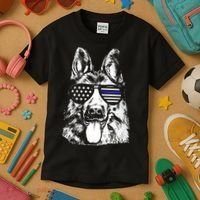 K9 Police Thin Blue Line German Shepherd Patriotic Kids T-Shirt thumb 3