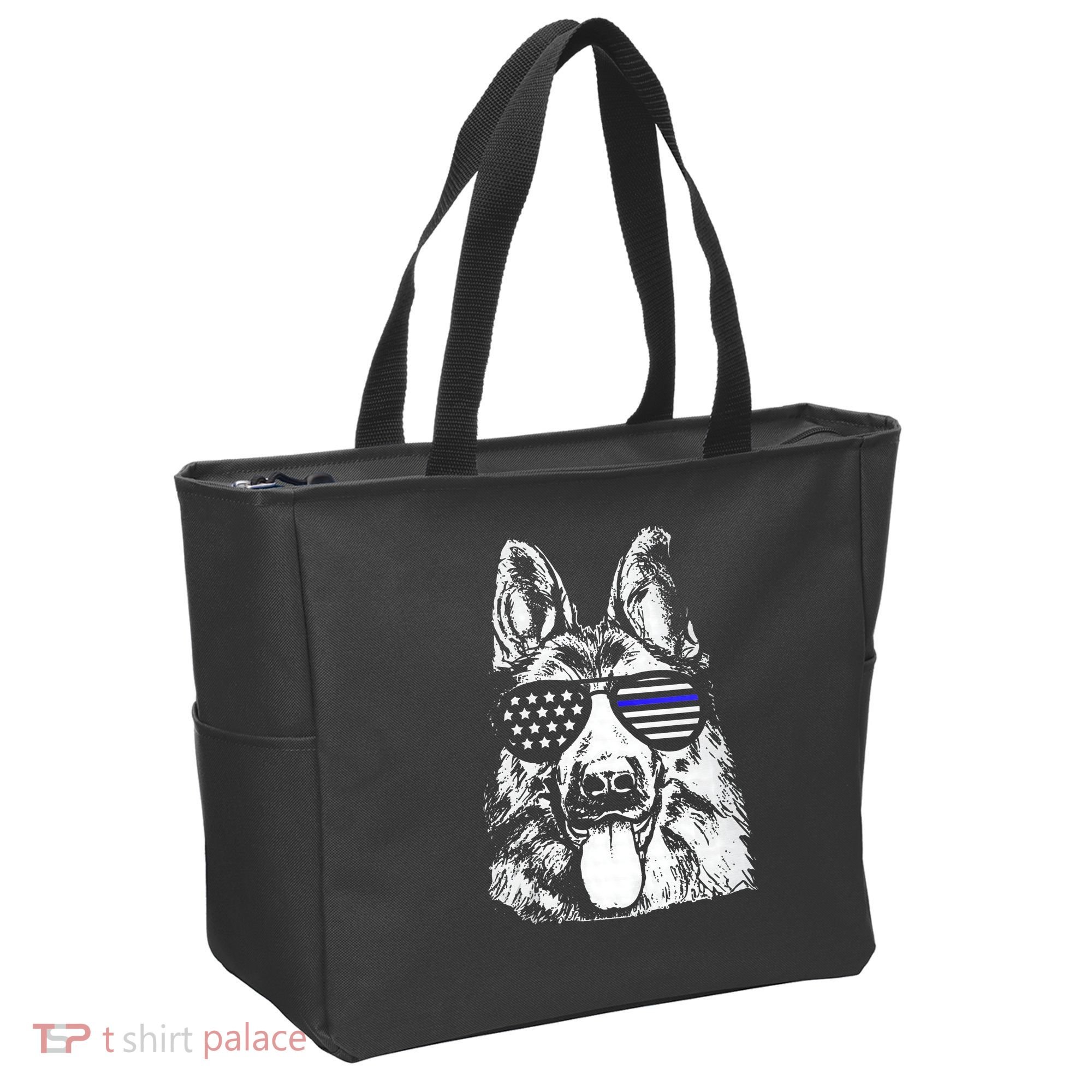 K9 Police Thin Blue Line German Shepherd Patriotic Tote Bag
