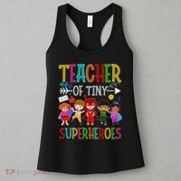 Kindergarten Prek Teacher Of Tiny Superheroes Back To School Women's Tank Top thumb 3