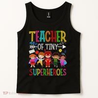 Kindergarten Prek Teacher Of Tiny Superheroes Back To School Tank Top thumb 2