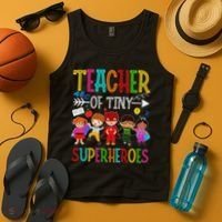 Kindergarten Prek Teacher Of Tiny Superheroes Back To School Tank Top thumb 4
