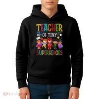 Kindergarten Prek Teacher Of Tiny Superheroes Back To School Kids Hoodie thumb 4