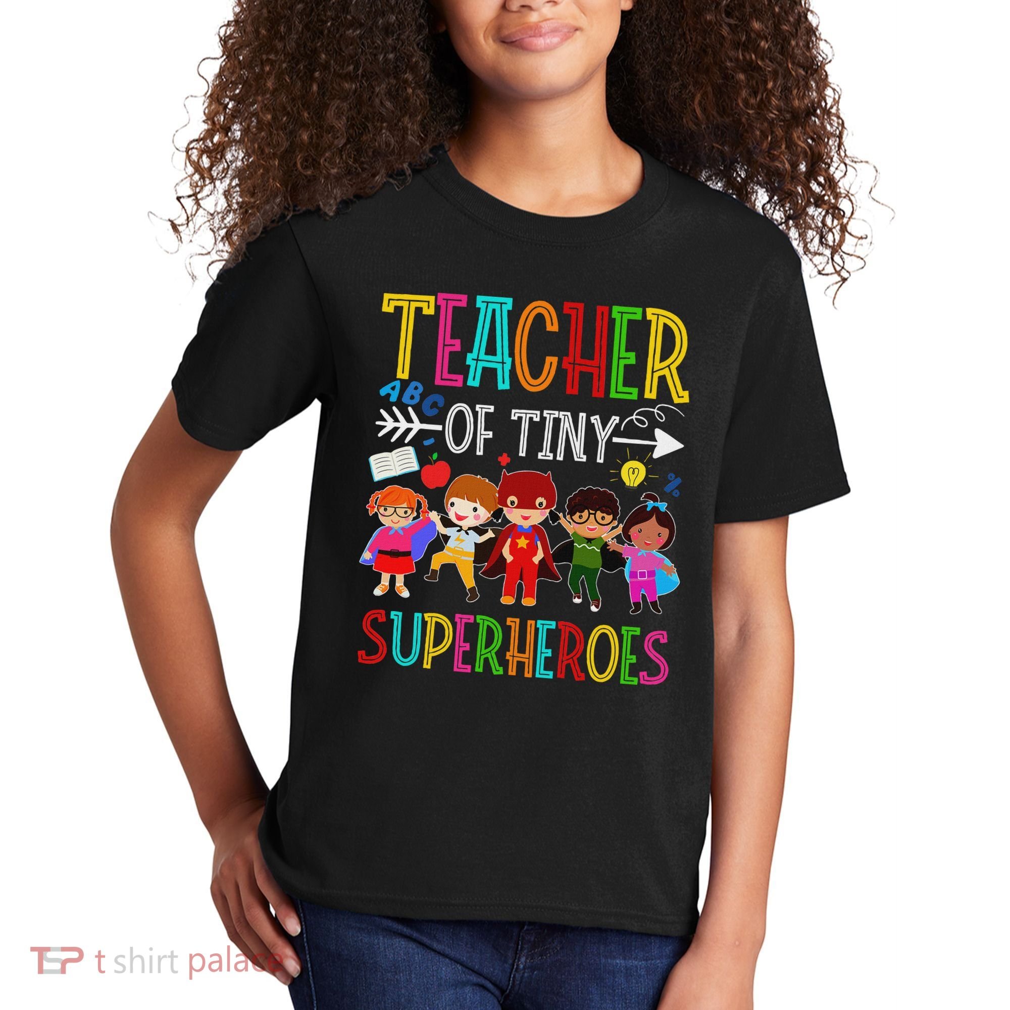 Kindergarten Prek Teacher Of Tiny Superheroes Back To School Kids T-Shirt