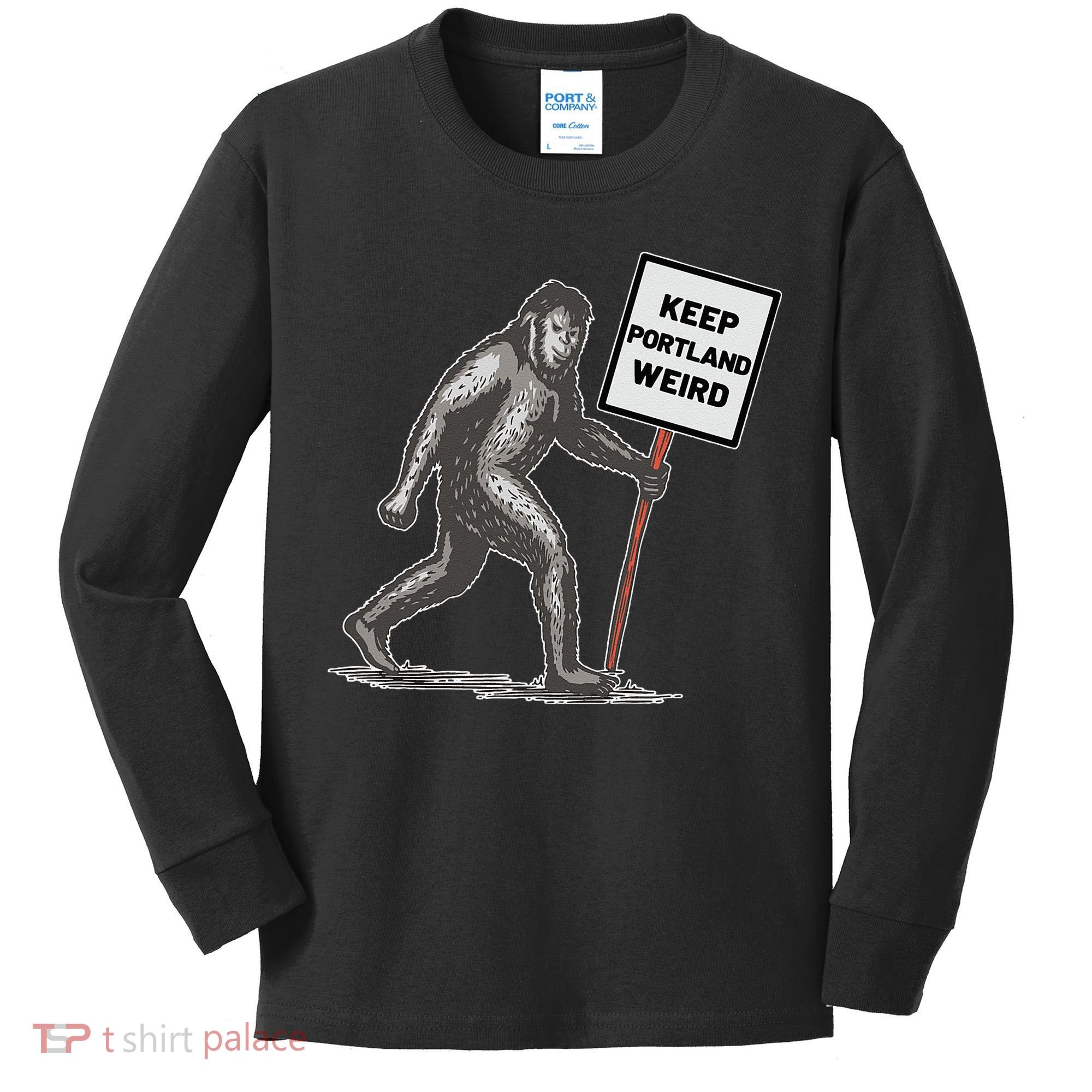 Keep Portland Weird Bigfoot Kids Long Sleeve Shirt