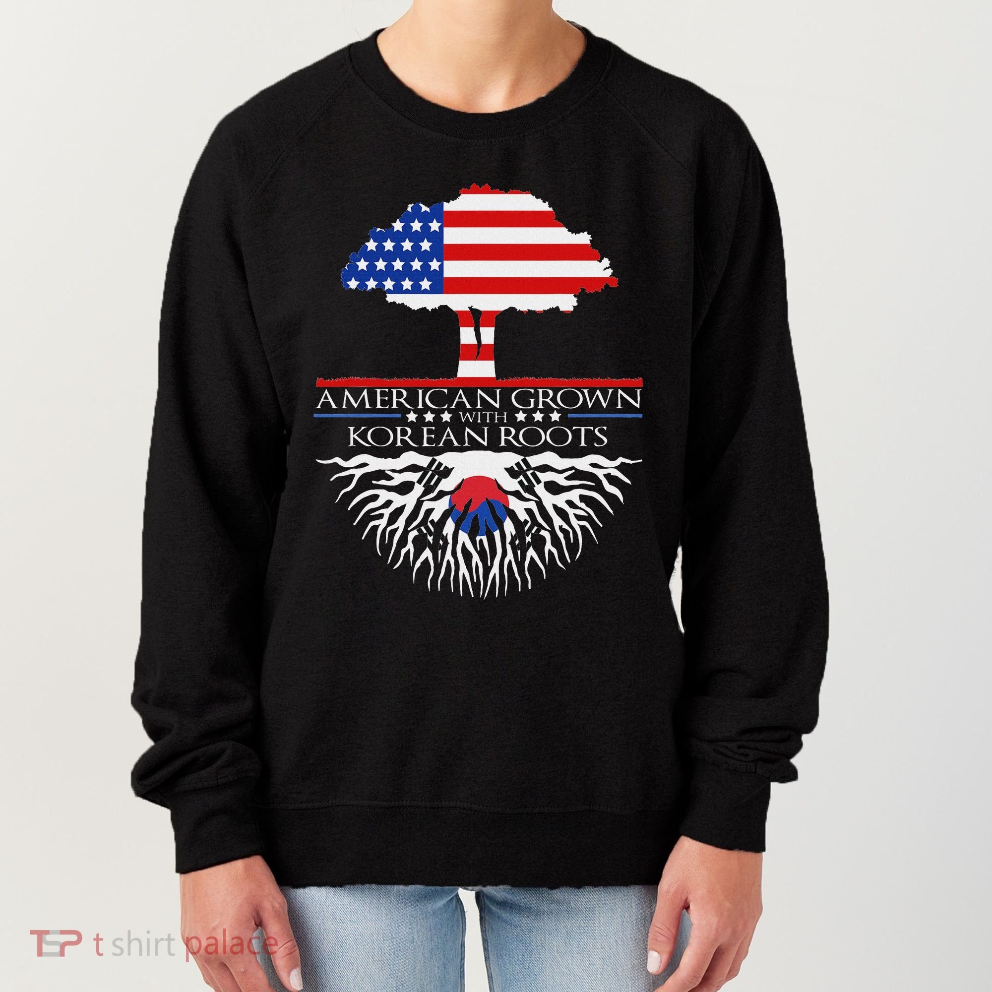 Korean Roots American Grown Tree Flag Us Korea Asian Women's Sweatshirt