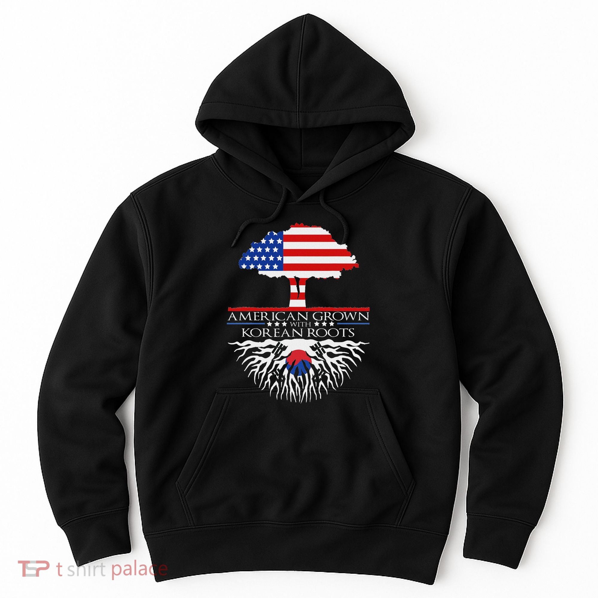 Korean Roots American Grown Tree Flag Us Korea Asian Hoodie