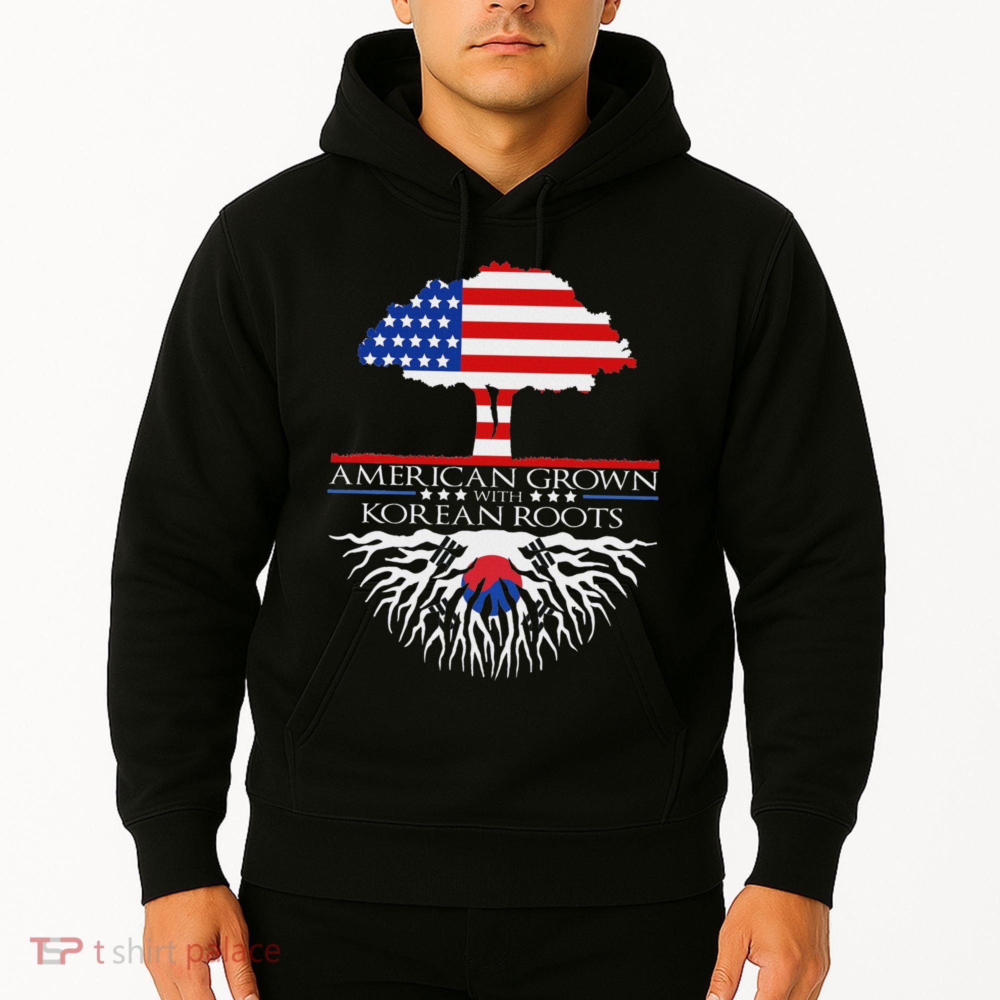 Korean Roots American Grown Tree Flag Us Korea Asian Hoodie