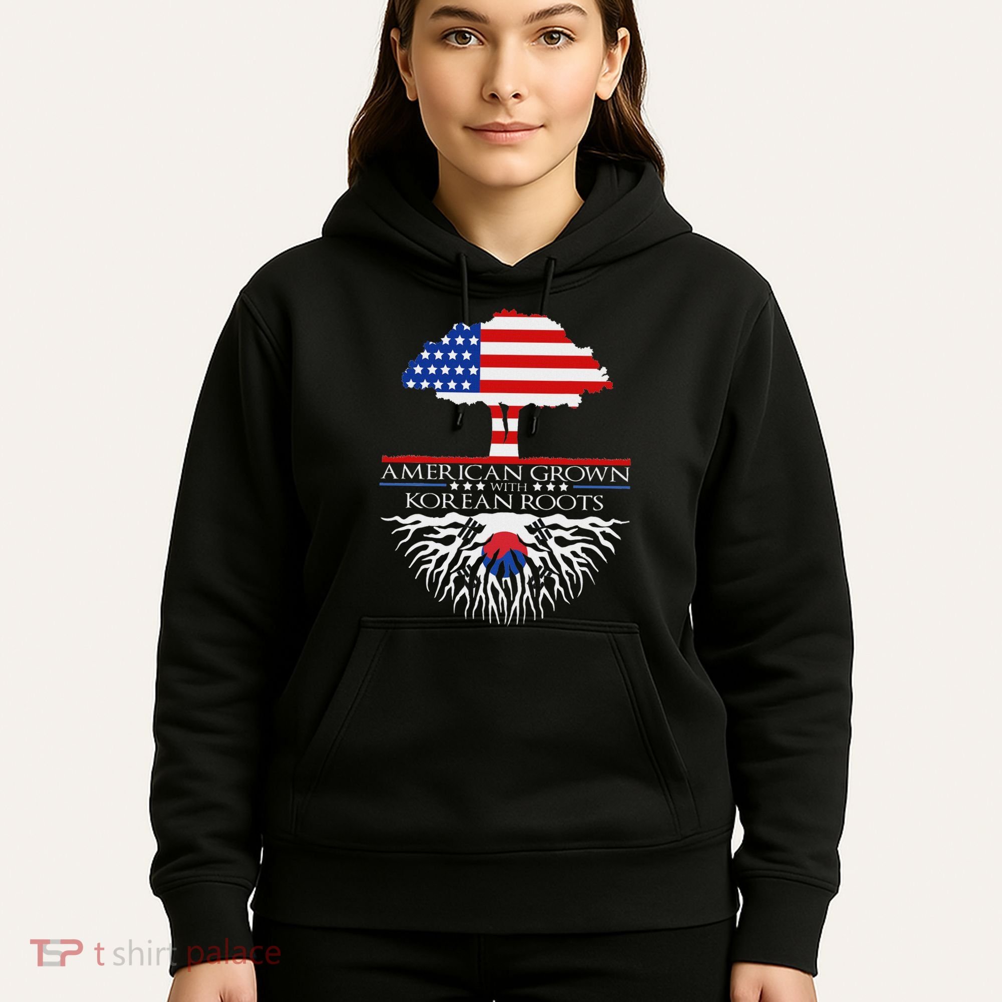 Korean Roots American Grown Tree Flag Us Korea Asian Hoodie