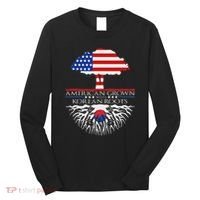 Korean Roots American Grown Tree Flag Us Korea Asian Long Sleeve Shirt thumb 0