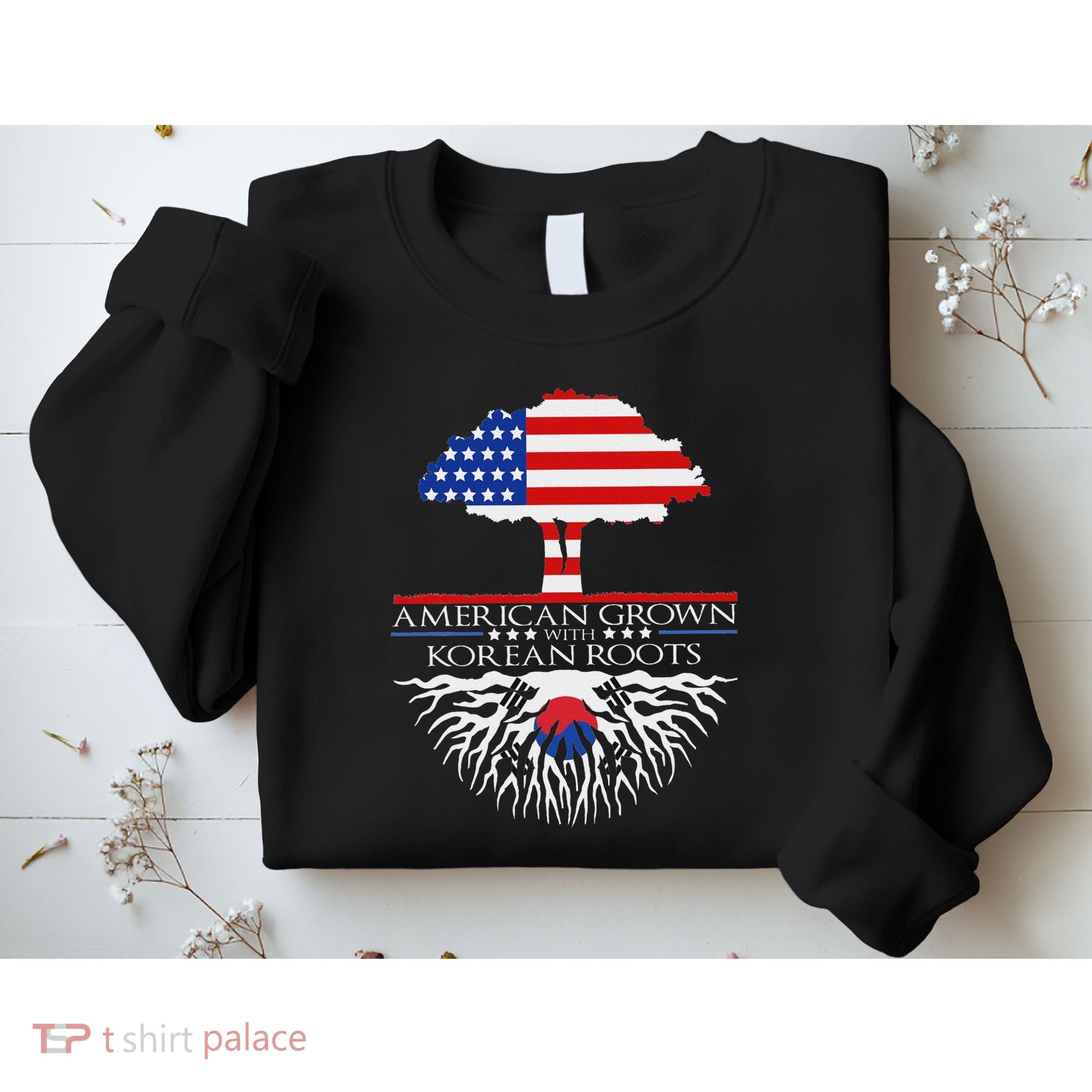 Korean Roots American Grown Tree Flag Us Korea Asian Sweatshirt