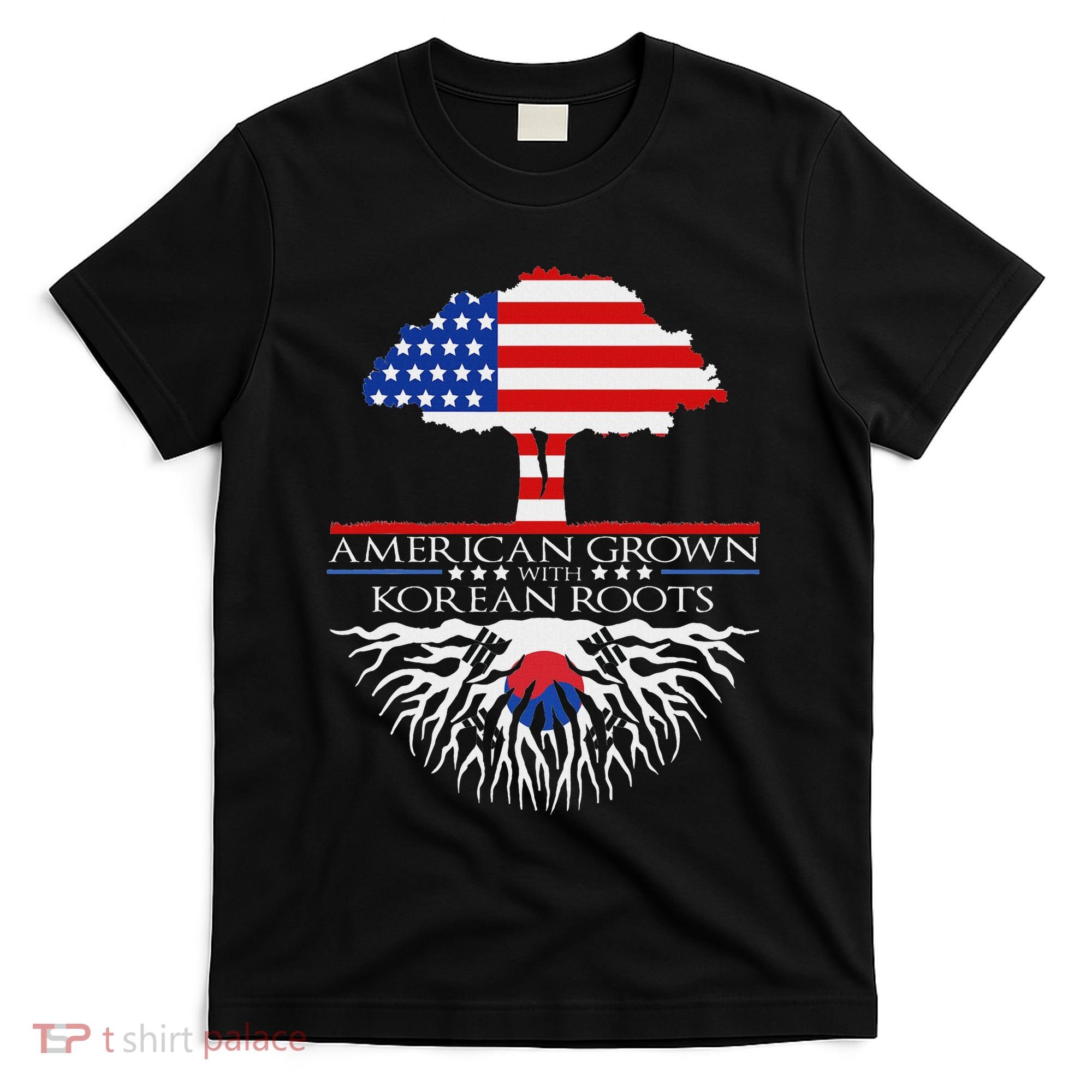 Korean Roots American Grown Tree Flag Us Korea Asian T-Shirt