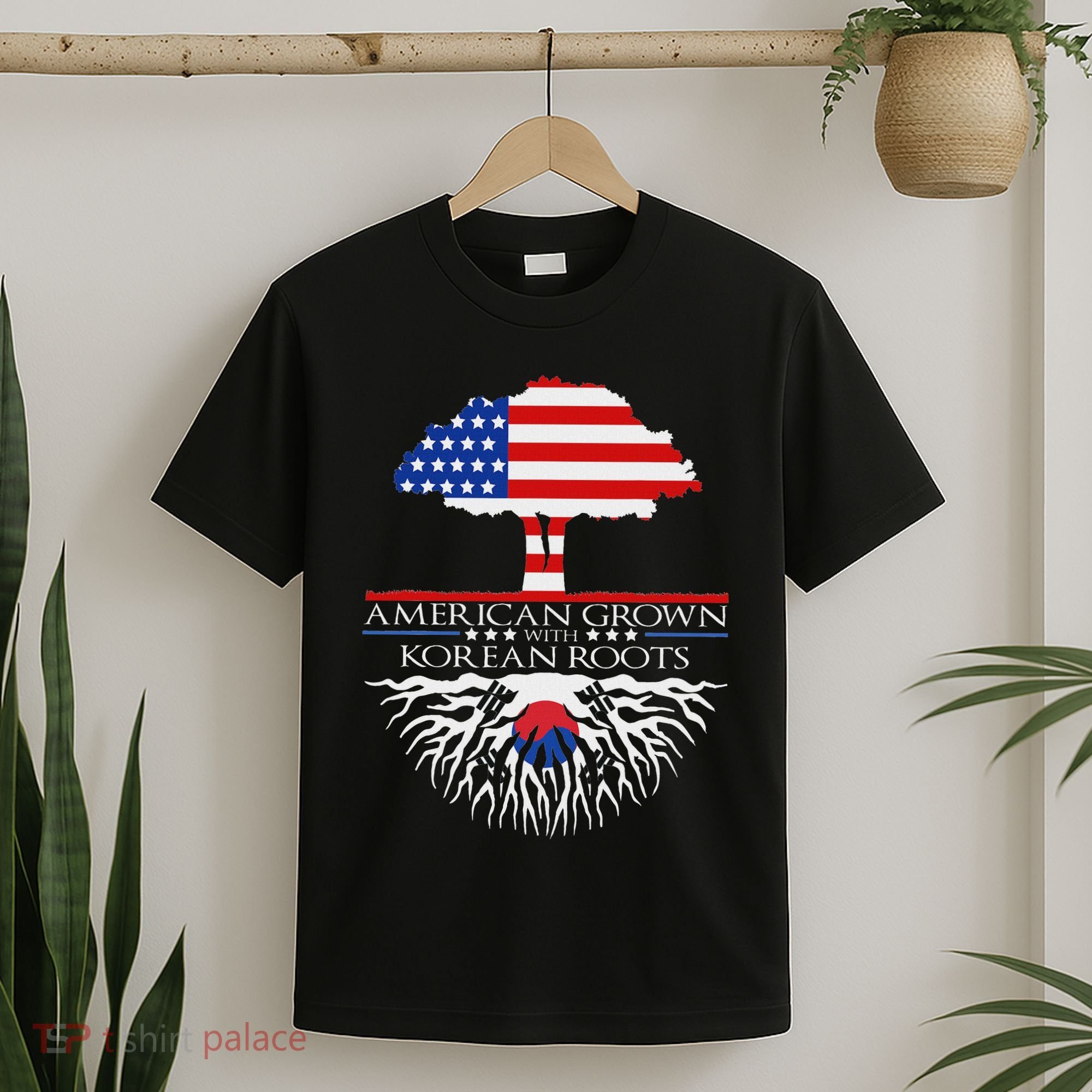 Korean Roots American Grown Tree Flag Us Korea Asian T-Shirt