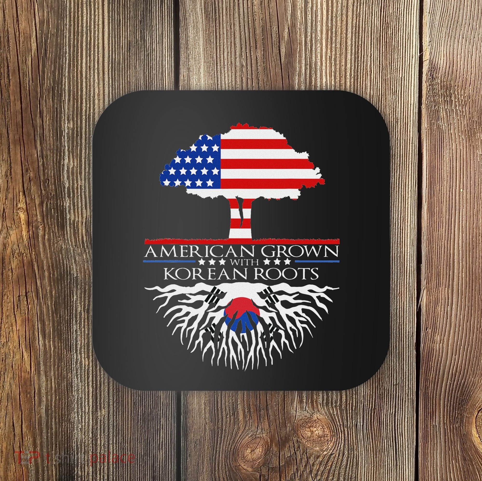 Korean Roots American Grown Tree Flag Us Korea Asian Coaster