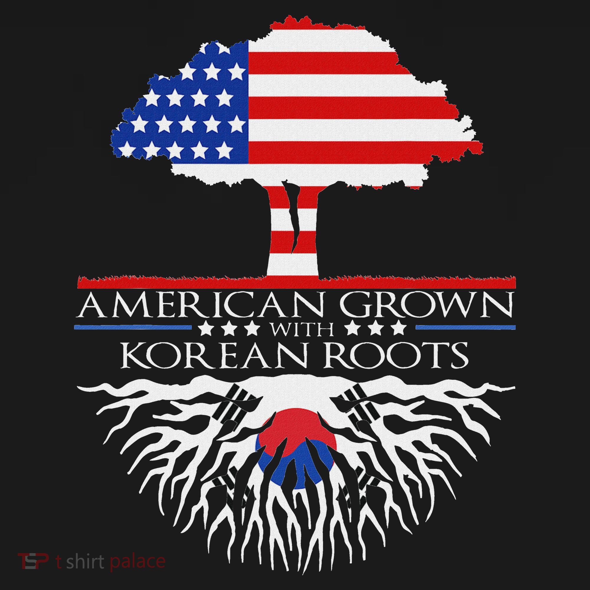 Korean Roots American Grown Tree Flag Us Korea Asian Baby Bodysuit