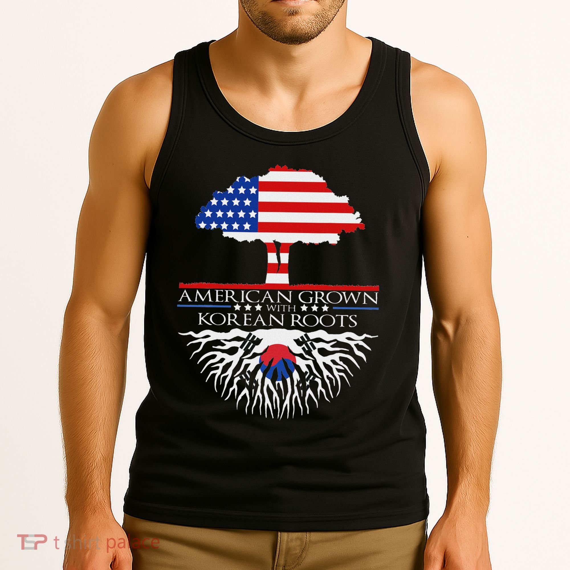 Korean Roots American Grown Tree Flag Us Korea Asian Tank Top