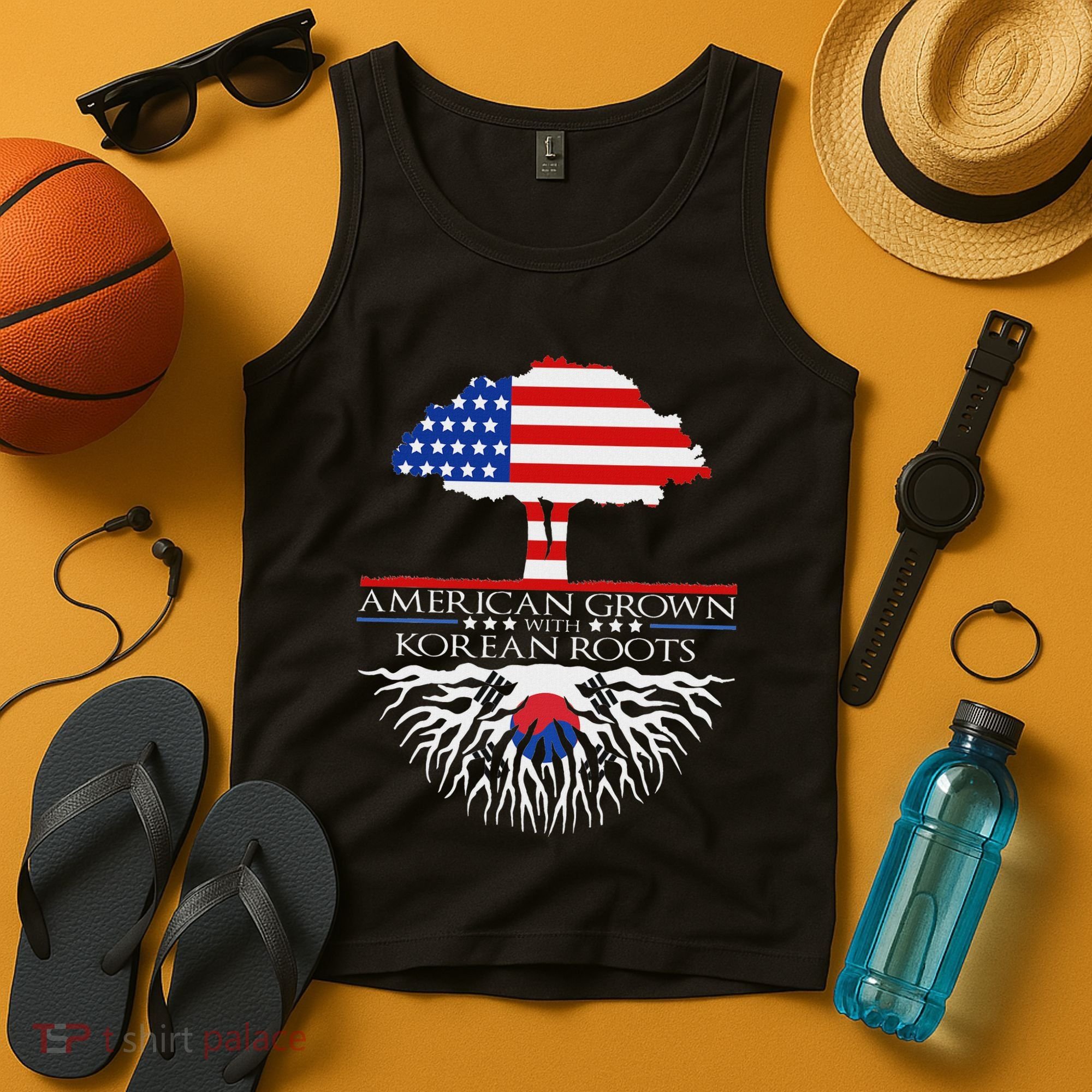 Korean Roots American Grown Tree Flag Us Korea Asian Tank Top