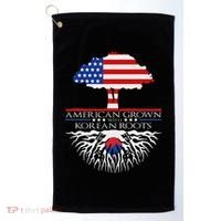 Korean Roots American Grown Tree Flag Us Korea Asian Golf Towel thumb 0