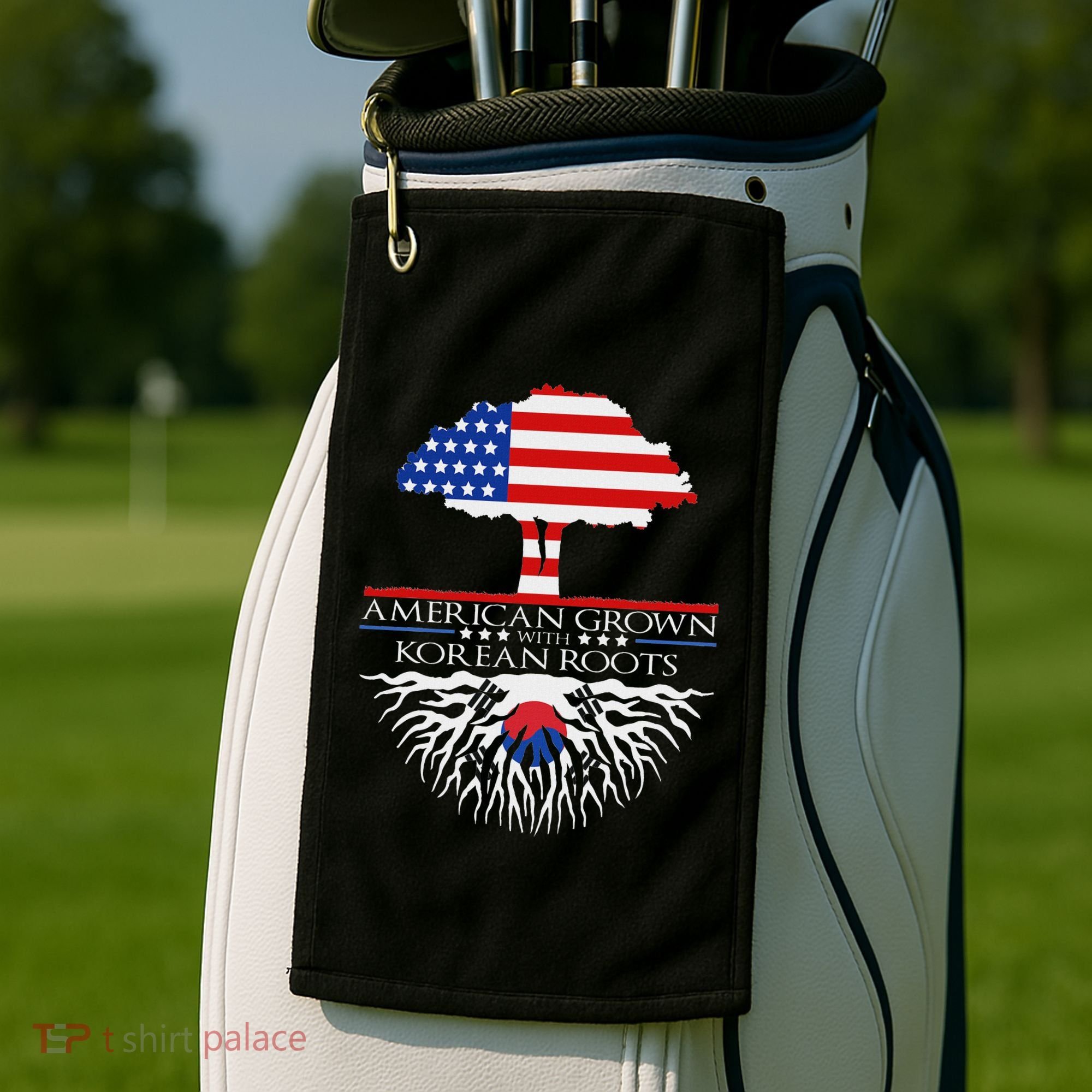 Korean Roots American Grown Tree Flag Us Korea Asian Golf Towel