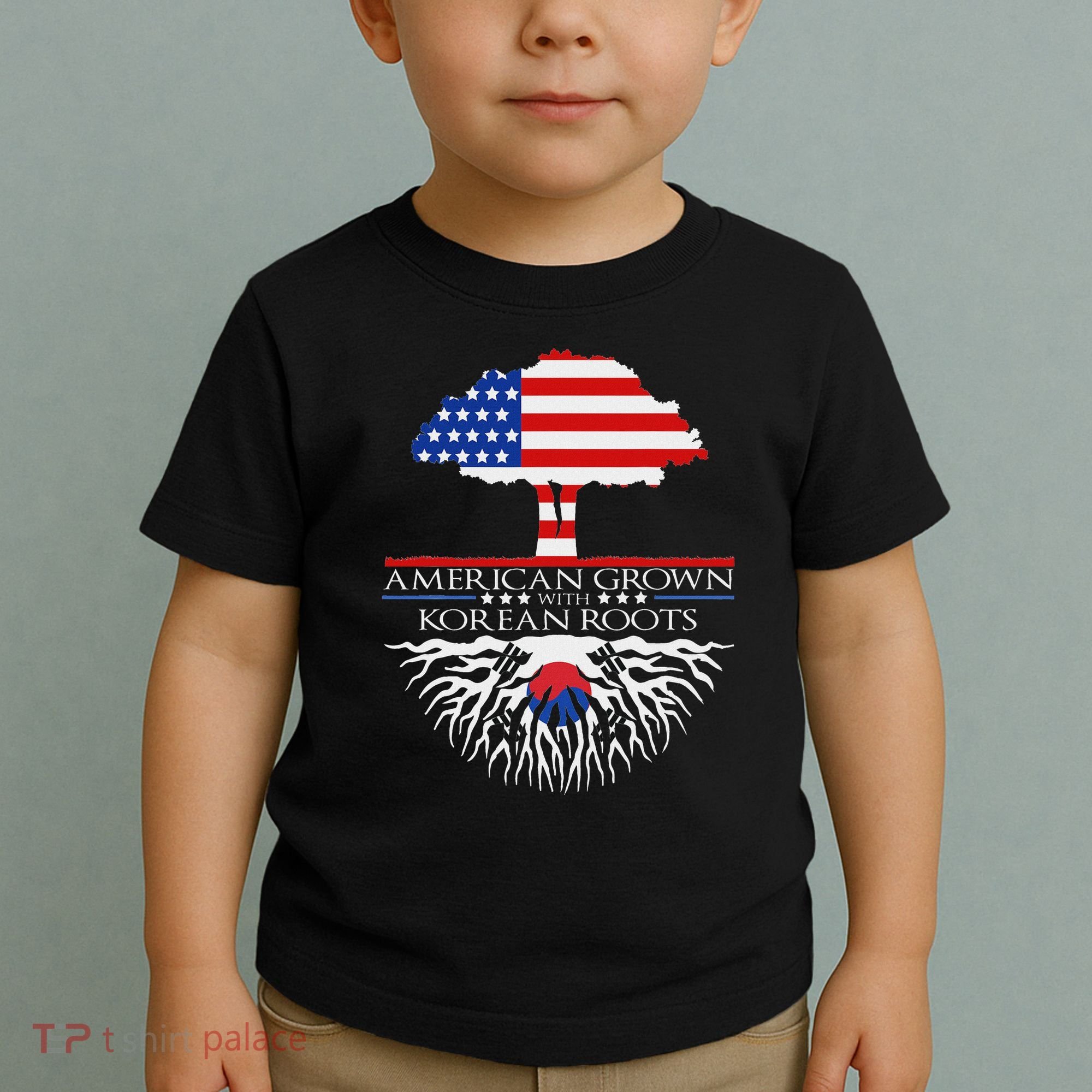 Korean Roots American Grown Tree Flag Us Korea Asian Toddler T-Shirt