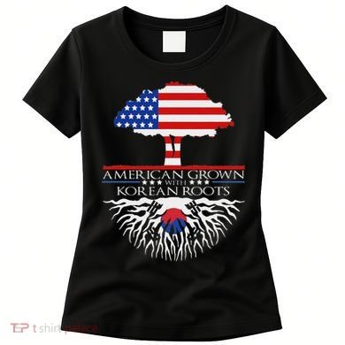Korean Roots American Grown Tree Flag Us Korea Asian Women's T-Shirt