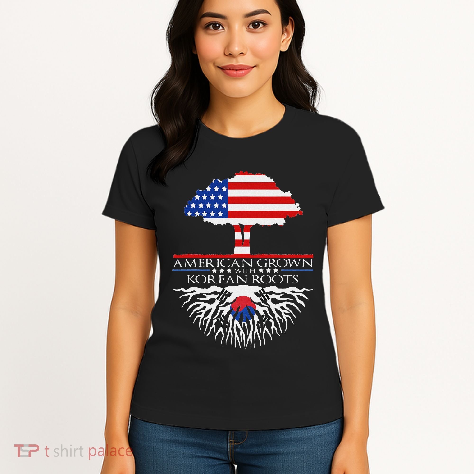 Korean Roots American Grown Tree Flag Us Korea Asian Women's T-Shirt